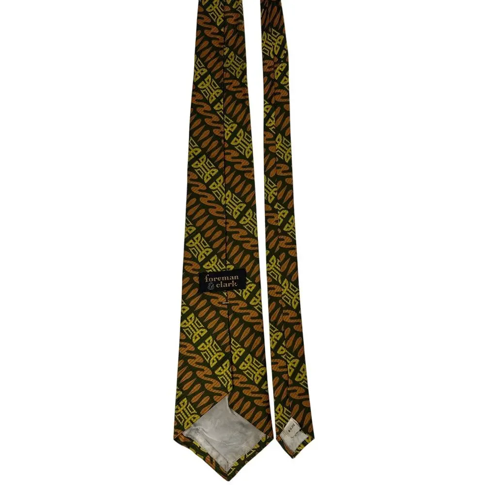 Vintage 70s Foreman & Clark Orange Green Geometric Wide Necktie